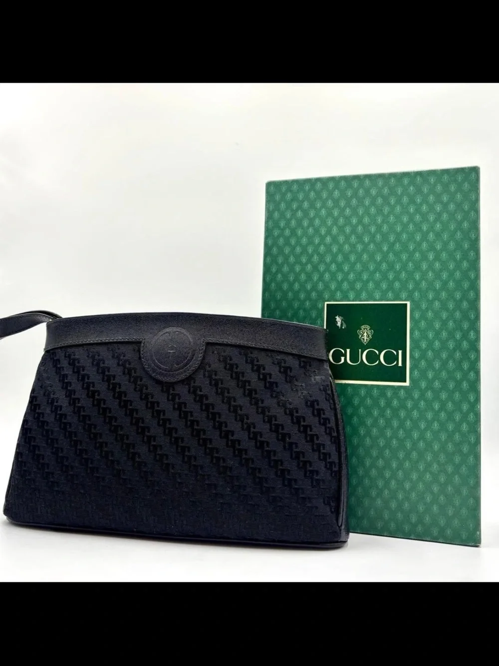 Gucci Black Monogram Jacquard Wristlet Pouch
